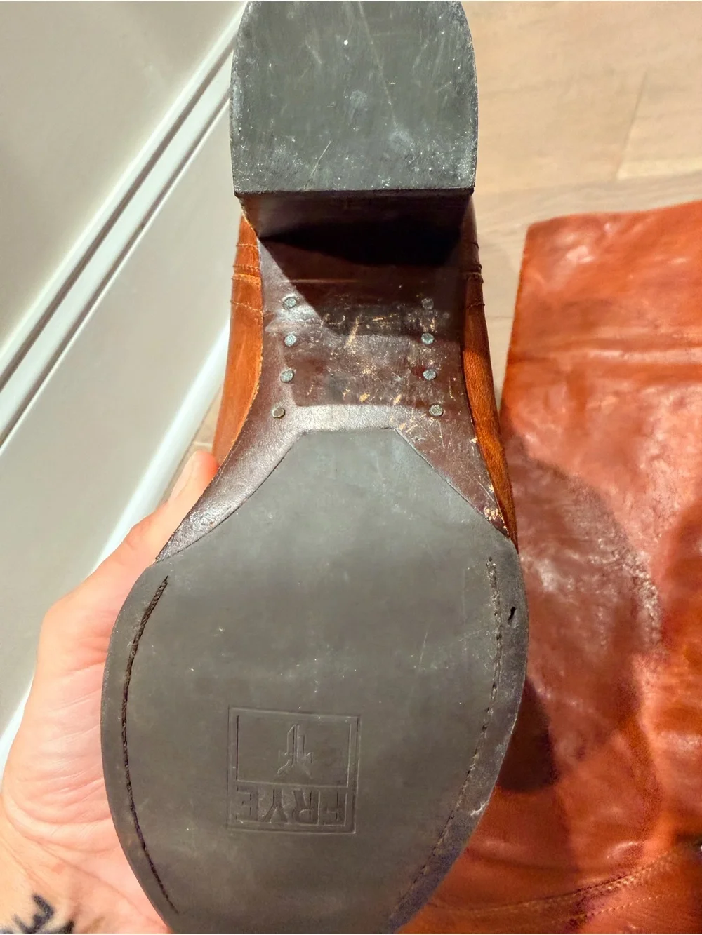 Frye knee high Lucinda slouch in cognac 8m